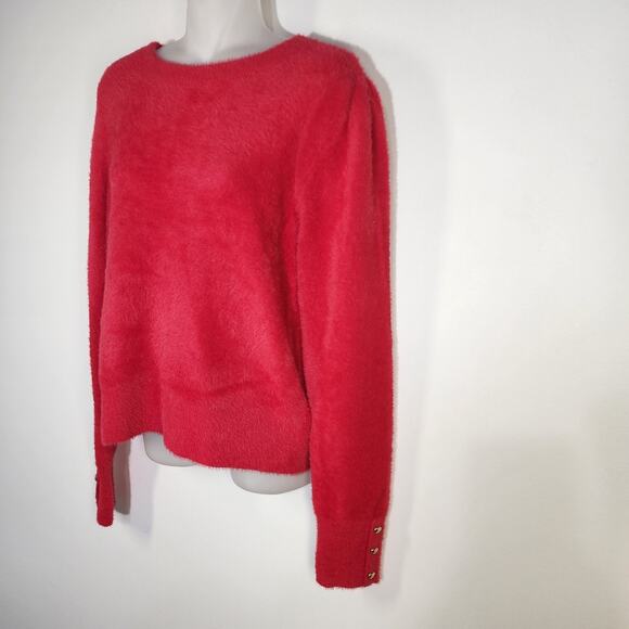 Bailey 44 Sweater Women's Medium Red Soft Eyelash Pullover Studded Heart Cuff - Picture 5 of 8
